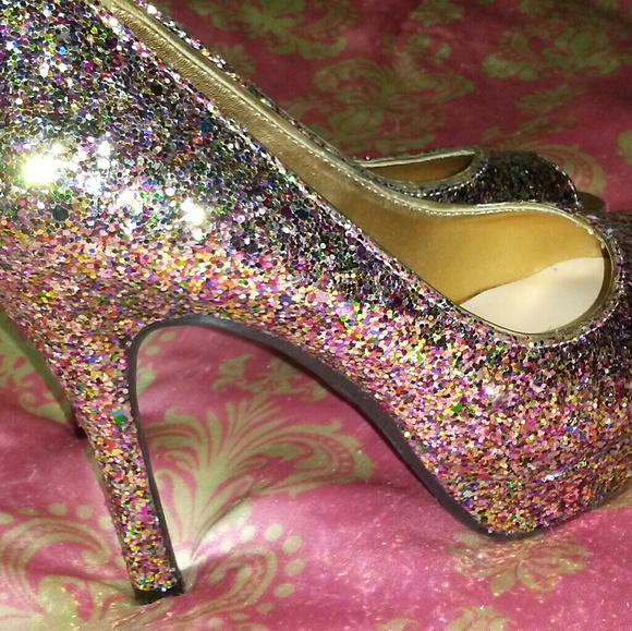 multi color sparkle heels